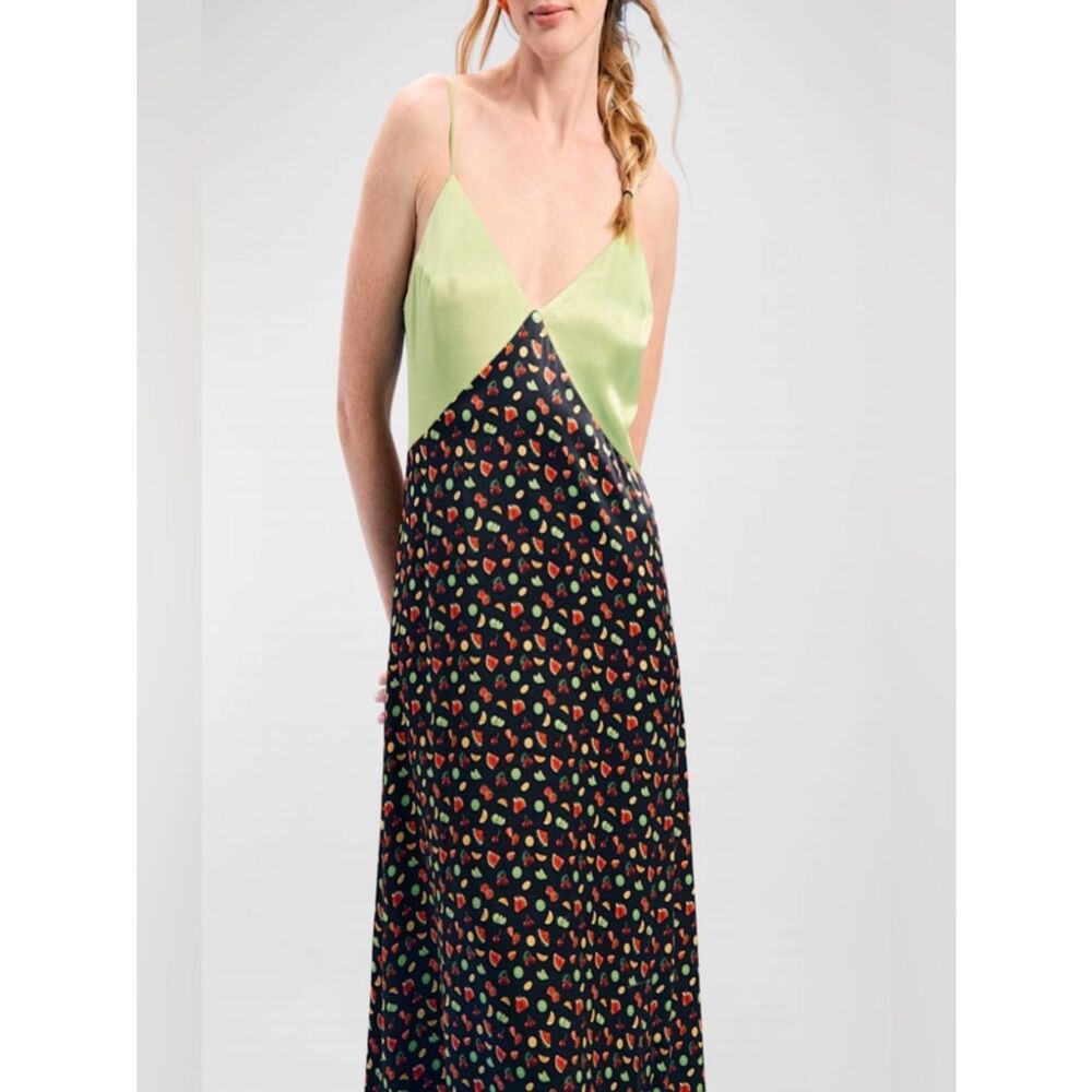 Terez New York women’s medium fruit salad colorblock satin maxi‎ dress vacation